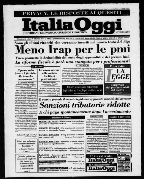 Italia oggi : quotidiano di economia finanza e politica